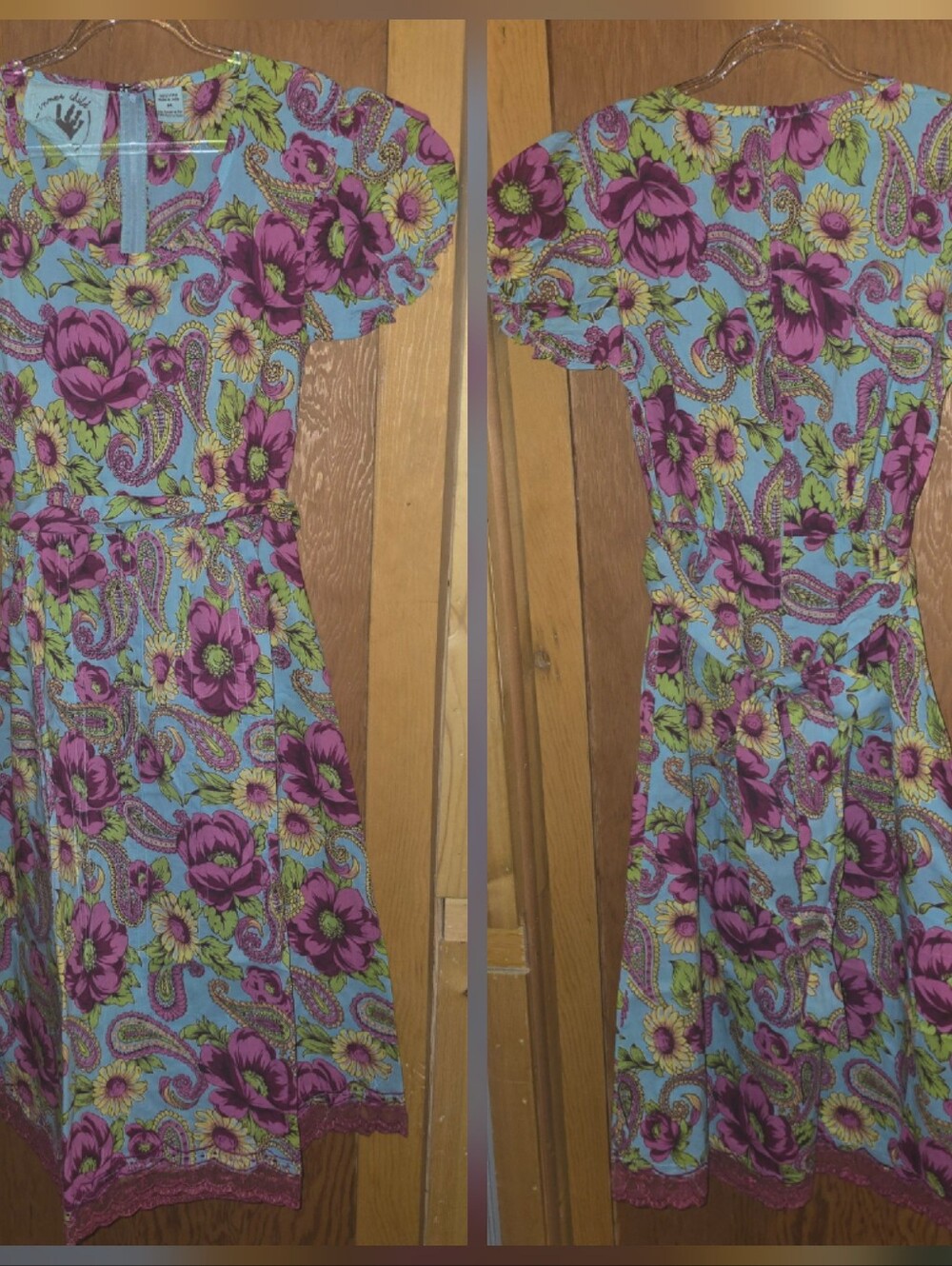 Inner child new no tags womens medium 100% cotton floral tie back midi dress